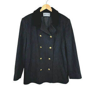 Vintage Bromley Collection Wool Blend Military Peacoat Velvet Collar Black Sz 12